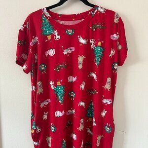 Joyspun Red Christmas Dogs & Cats Pajama T-Shirt Dress Size‎ S/M